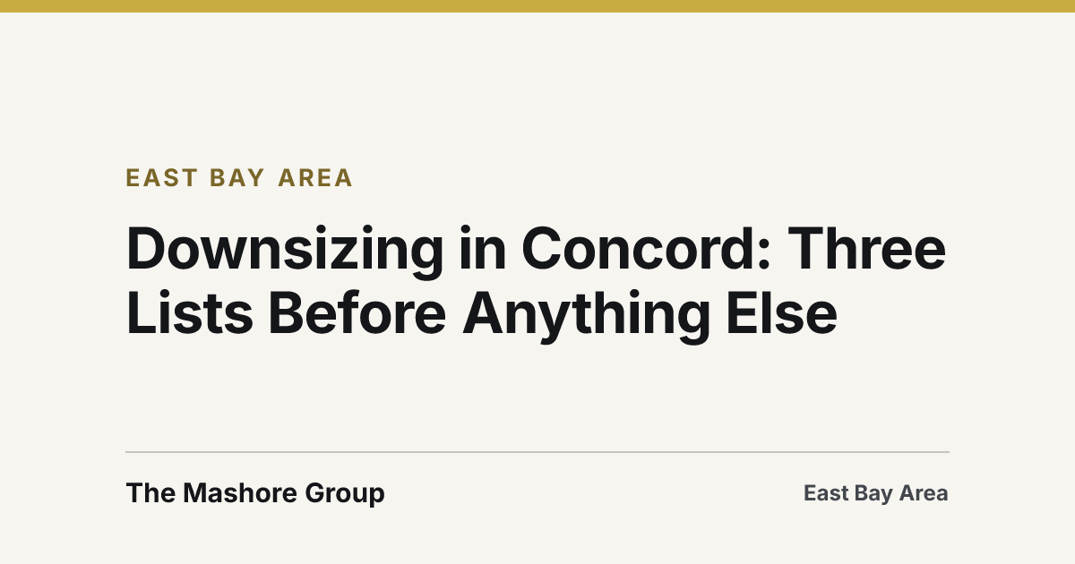Title card for the article: Downsizing in Concord: Three Lists Before Anything Else