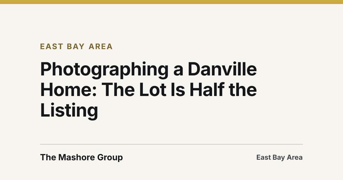 Title card for the article: Photographing a Danville Home: The Lot Is Half the Listing